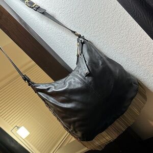 Vía Spiga Black Leather Fringe Hobo Shoulder Bag